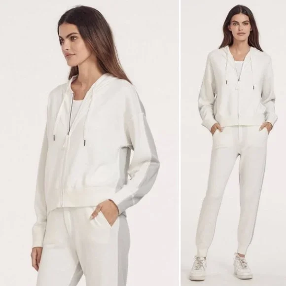 NWT! 360 CASHMERE Zipup colorblock Hoodie Tulah Sweater Ivory Size Small